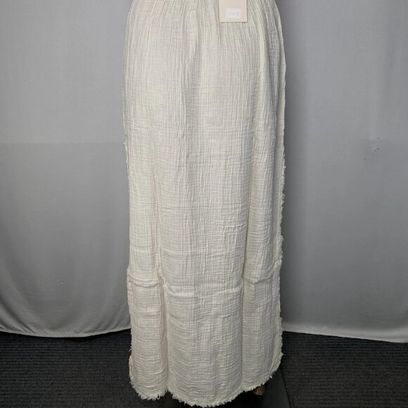 Ikikiz Women’s Crinkle Maxi Skirt One Size Off White — Elastic Waist & Side Slit - Picture 6 of 9